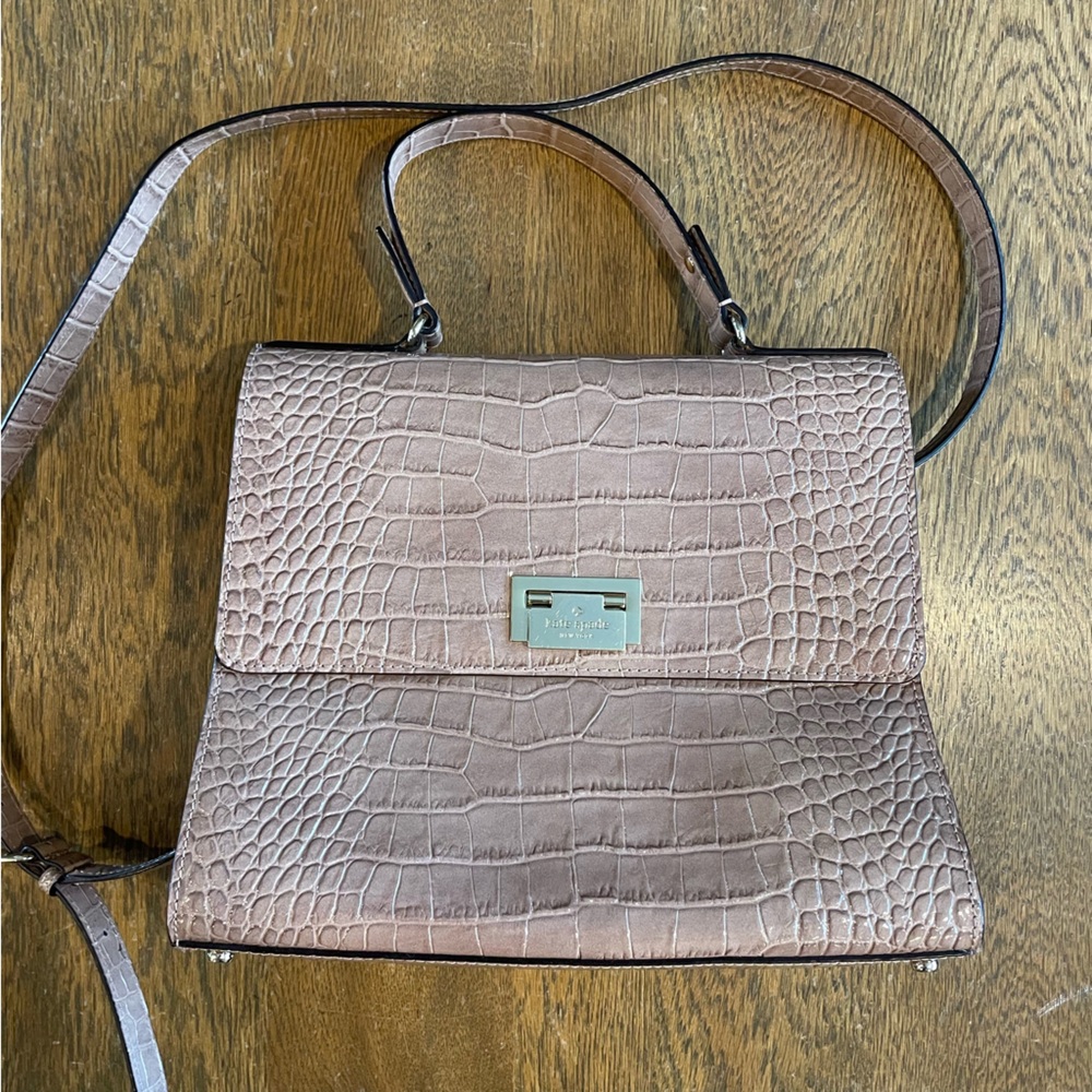 Kate Spade Knightsbridge Doris Satchel Croc Embossed Leather Sparrow Tan